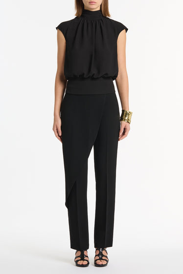 BLACK CREPE DRAPE FRONT PANT