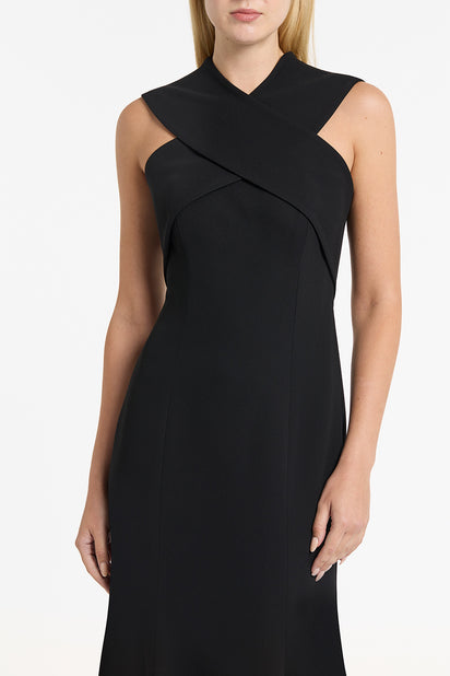 BLACK CREPE FASCIA CROSS GOWN