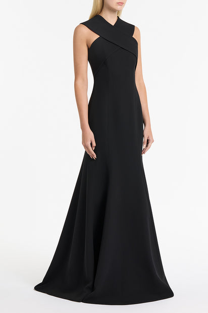 BLACK CREPE FASCIA CROSS GOWN