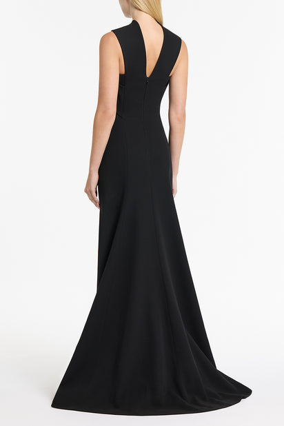 BLACK CREPE FASCIA CROSS GOWN