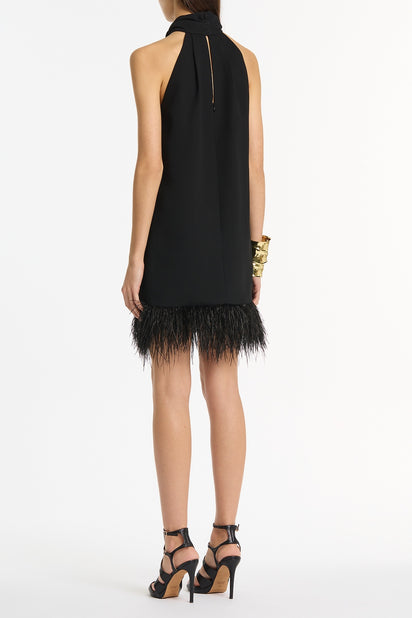 BLACK CREPE FEATHER MINI DRESS