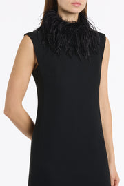 BLACK CREPE FEATHER SHIFT DRESS