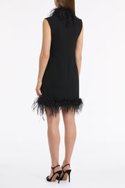 BLACK CREPE FEATHER SHIFT DRESS