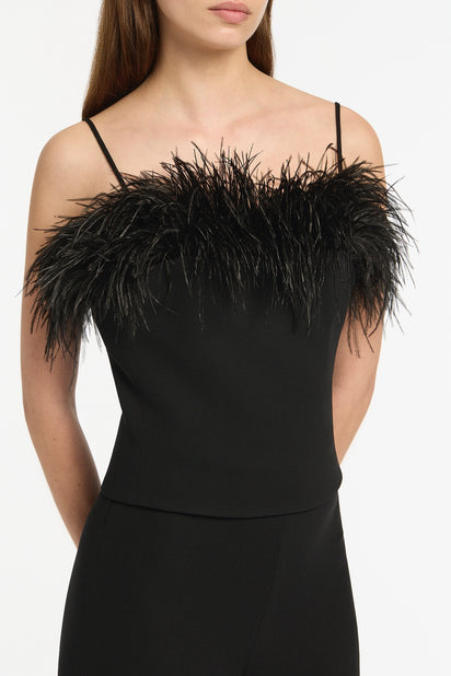 BLACK CREPE FEATHER TOP