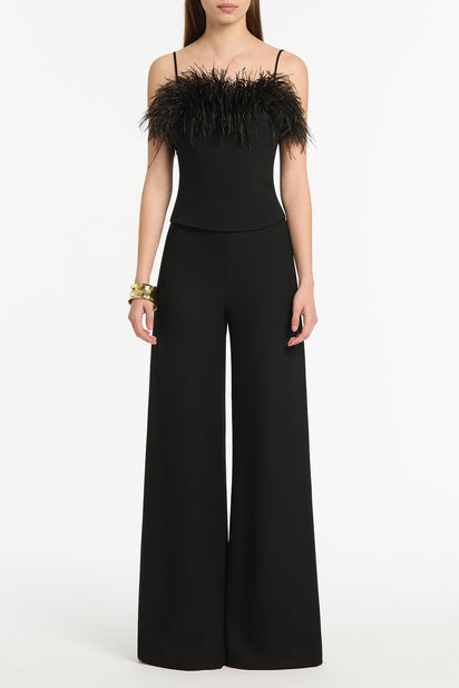 BLACK CREPE FEATHER TOP