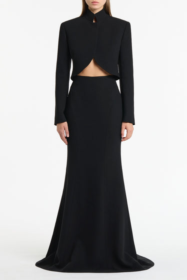 BLACK CREPE FISHTAIL MAXI SKIRT