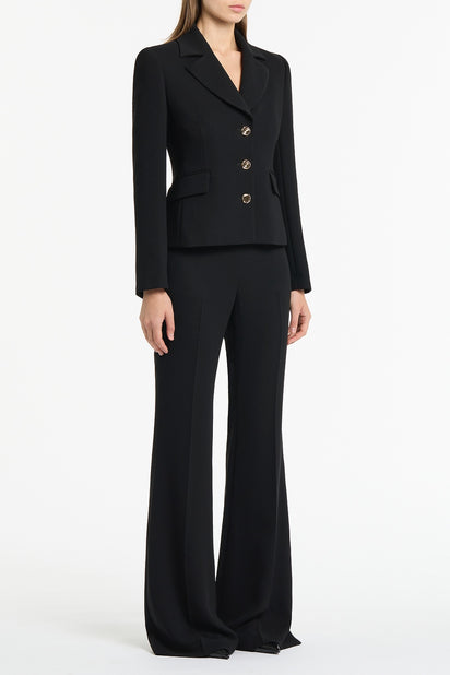 BLACK CREPE FITTED WAIST JACKET