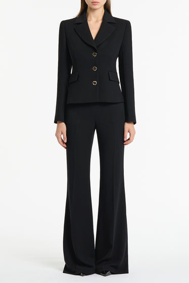 BLACK CREPE FITTED WAIST JACKET