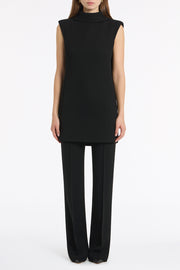 BLACK CREPE FOLDED COLLAR TUNIC