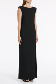 BLACK CREPE FRONT SPLIT GOWN
