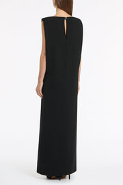 BLACK CREPE FRONT SPLIT GOWN
