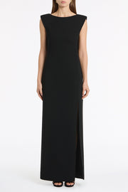 BLACK CREPE FRONT SPLIT GOWN