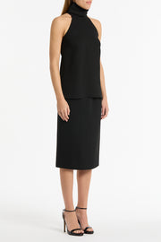 BLACK CREPE HALTER TOP