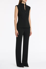 BLACK CREPE HIGH NECK FITTED BODICE