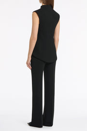 BLACK CREPE HIGH NECK FITTED BODICE