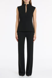 BLACK CREPE HIGH NECK FITTED BODICE