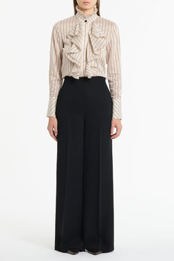BLACK CREPE HIGH WAISTED WIDE LEG PANT