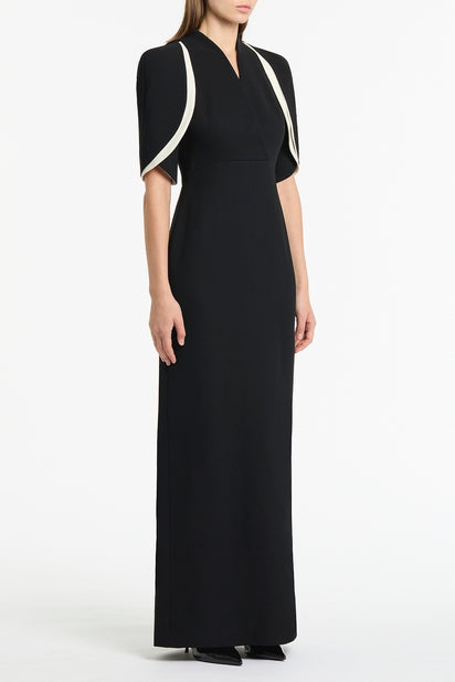 BLACK CREPE LAYERED SLEEVE GOWN