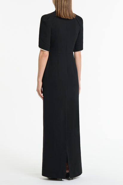 BLACK CREPE LAYERED SLEEVE GOWN