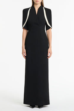 BLACK CREPE LAYERED SLEEVE GOWN