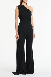 BLACK CREPE ONE SHOULDER LONGLINE TOP