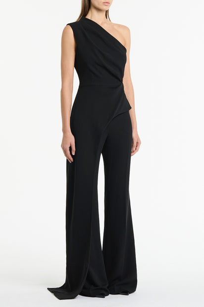 BLACK CREPE ONE SHOULDER LONGLINE TOP