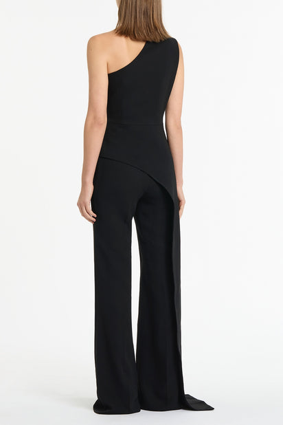 BLACK CREPE ONE SHOULDER LONGLINE TOP