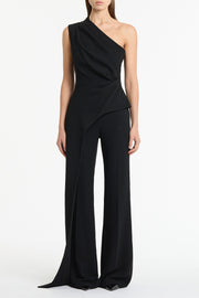 BLACK CREPE ONE SHOULDER LONGLINE TOP