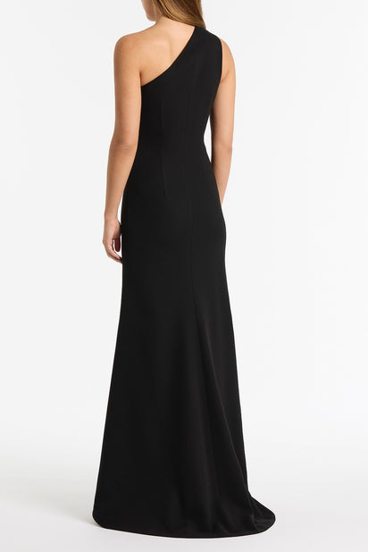 BLACK CREPE ONE SHOULDER PETAL GOWN
