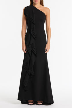 BLACK CREPE ONE SHOULDER PETAL GOWN