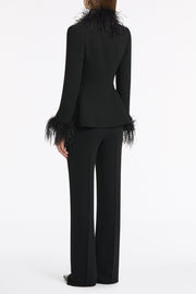 BLACK CREPE PEPLUM FEATHER JACKET