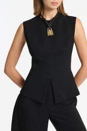 BLACK CREPE PEPLUM TOP