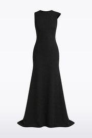 BLACK CREPE PETAL BACK GOWN