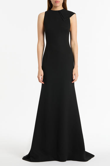 BLACK CREPE PETAL BACK GOWN