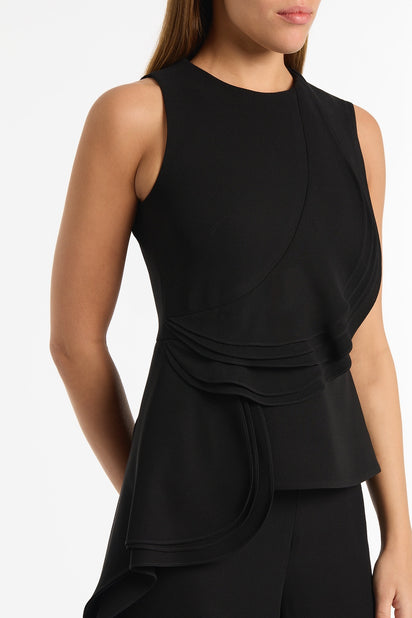BLACK CREPE PETAL DETAIL TOP