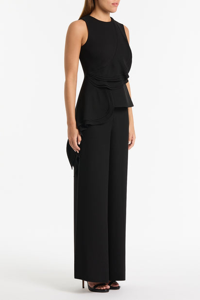 BLACK CREPE PETAL DETAIL TOP