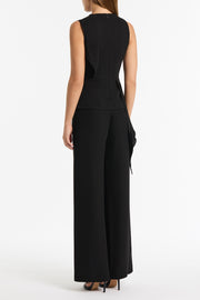 BLACK CREPE PETAL DETAIL TOP
