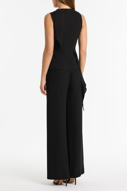 BLACK CREPE PETAL DETAIL TOP