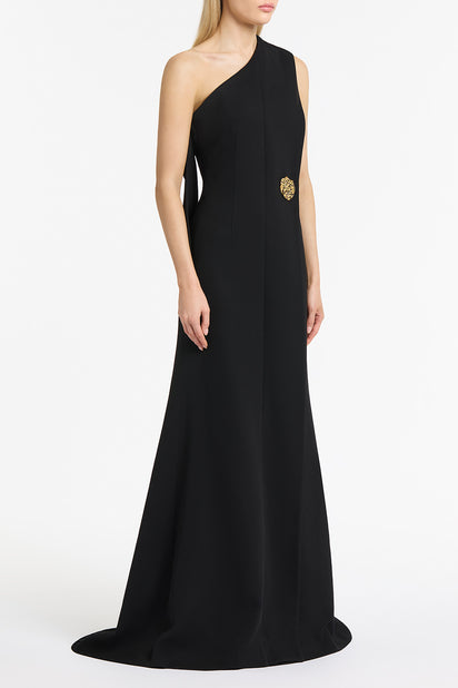 BLACK CREPE PIEGATO GOWN