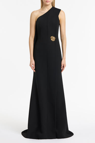 BLACK CREPE PIEGATO GOWN