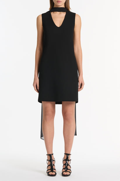 BLACK CREPE SCOOP NECK SHIFT DRESS