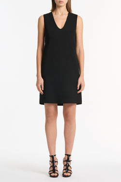 BLACK CREPE SCOOP NECK SHIFT DRESS