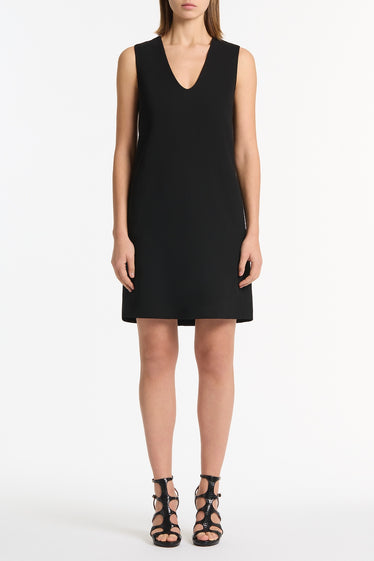 BLACK CREPE SCOOP NECK SHIFT DRESS