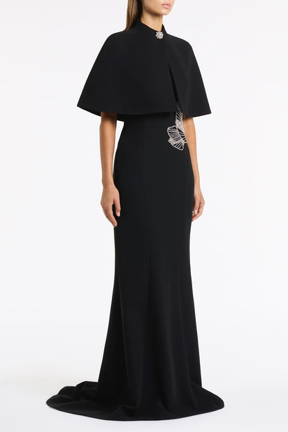 BLACK CREPE SHORT CAPE