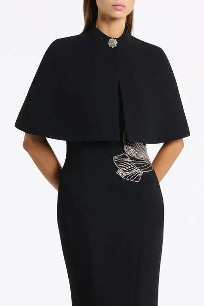 BLACK CREPE SHORT CAPE