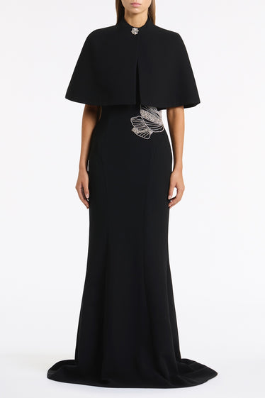 BLACK CREPE SHORT CAPE