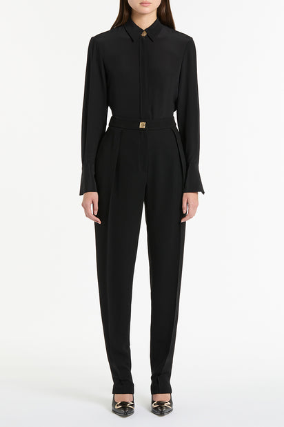 BLACK CREPE SLIM PLEAT PANT