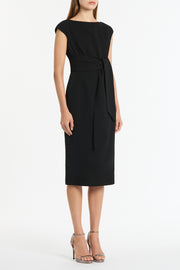 BLACK CREPE TIE FRONT DRESS