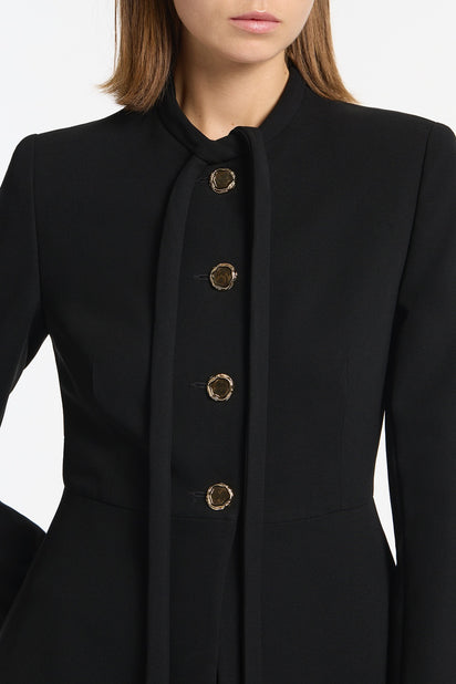 BLACK CREPE TIE NECK JACKET