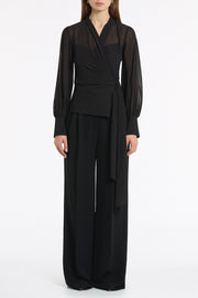 BLACK CREPE WIDE LEG PLEATED PANT